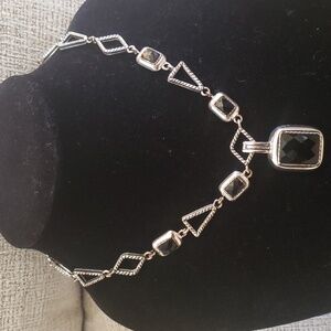 Premier Designs Necklace Silvertone with Removable Black ⚫  Rhinestone Pendant